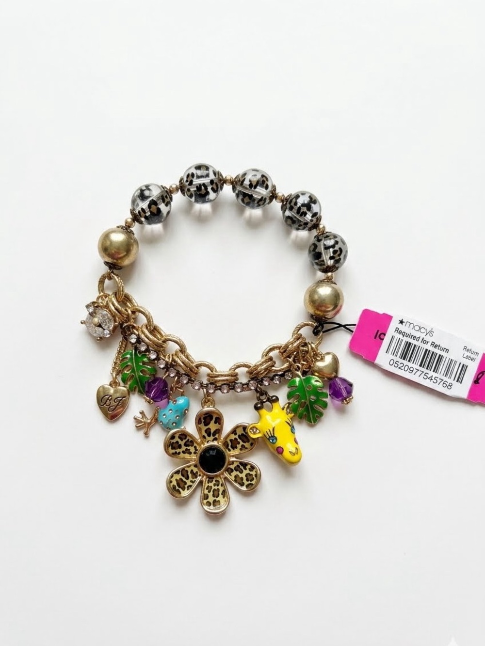 NWT Betsey Johnson Safari Giraffe & Leopard Charm Stretch Bracelet